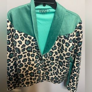 Teal Blue Cheetah print jacket with tags by crazy train